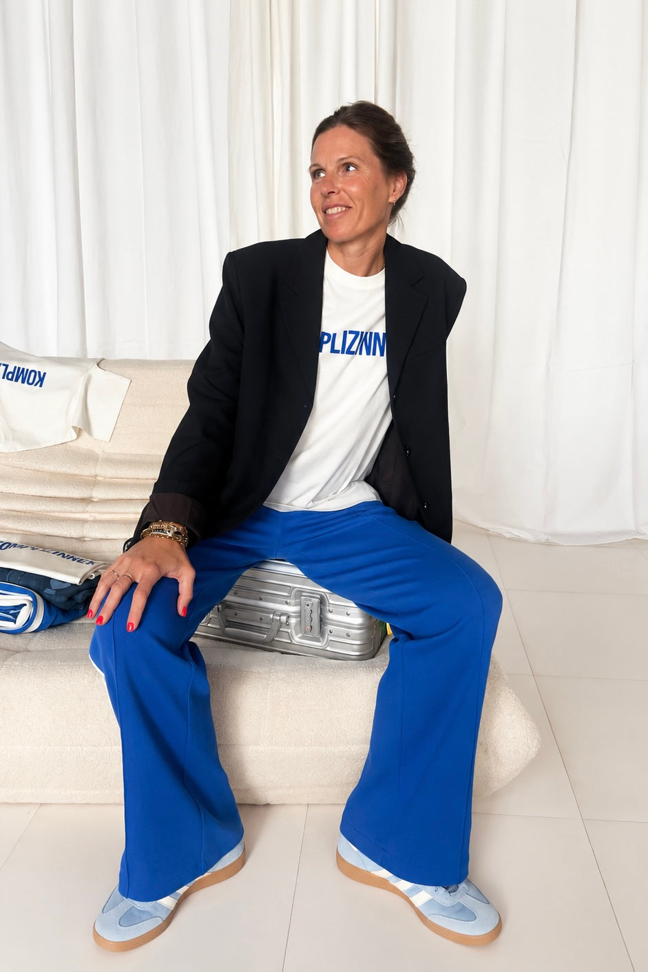 Shirt KOMPLIZINNEN Basic off-white/ royal-blue