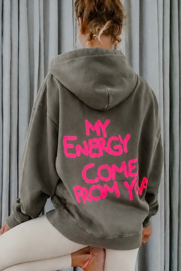 Hoodie ENERGY stone grey/ neon pink