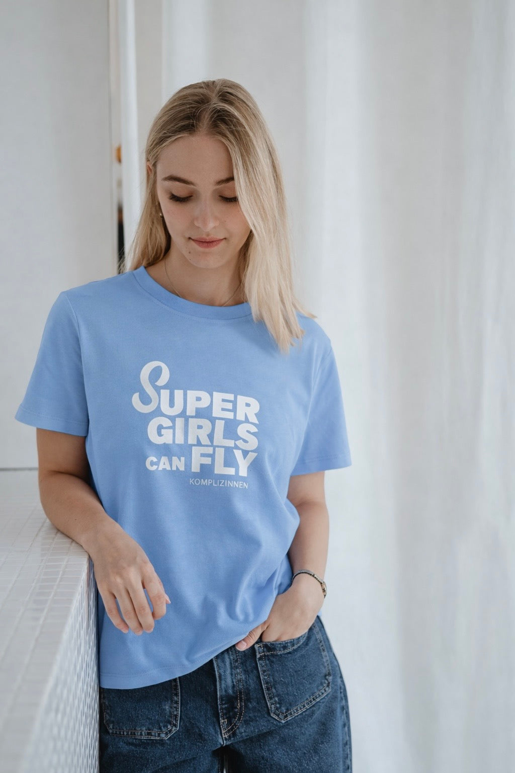 Shirt SUPERGIRLS sky blue/ white