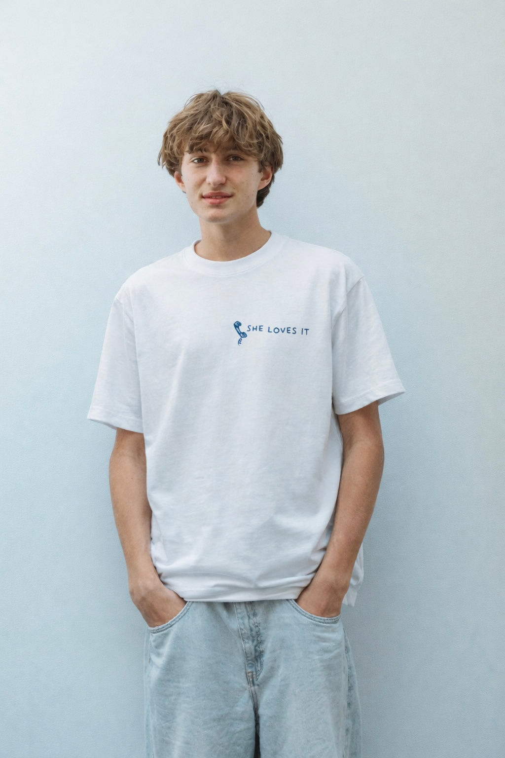 Oversized Shirt CALL YOUR MOM white/ blue