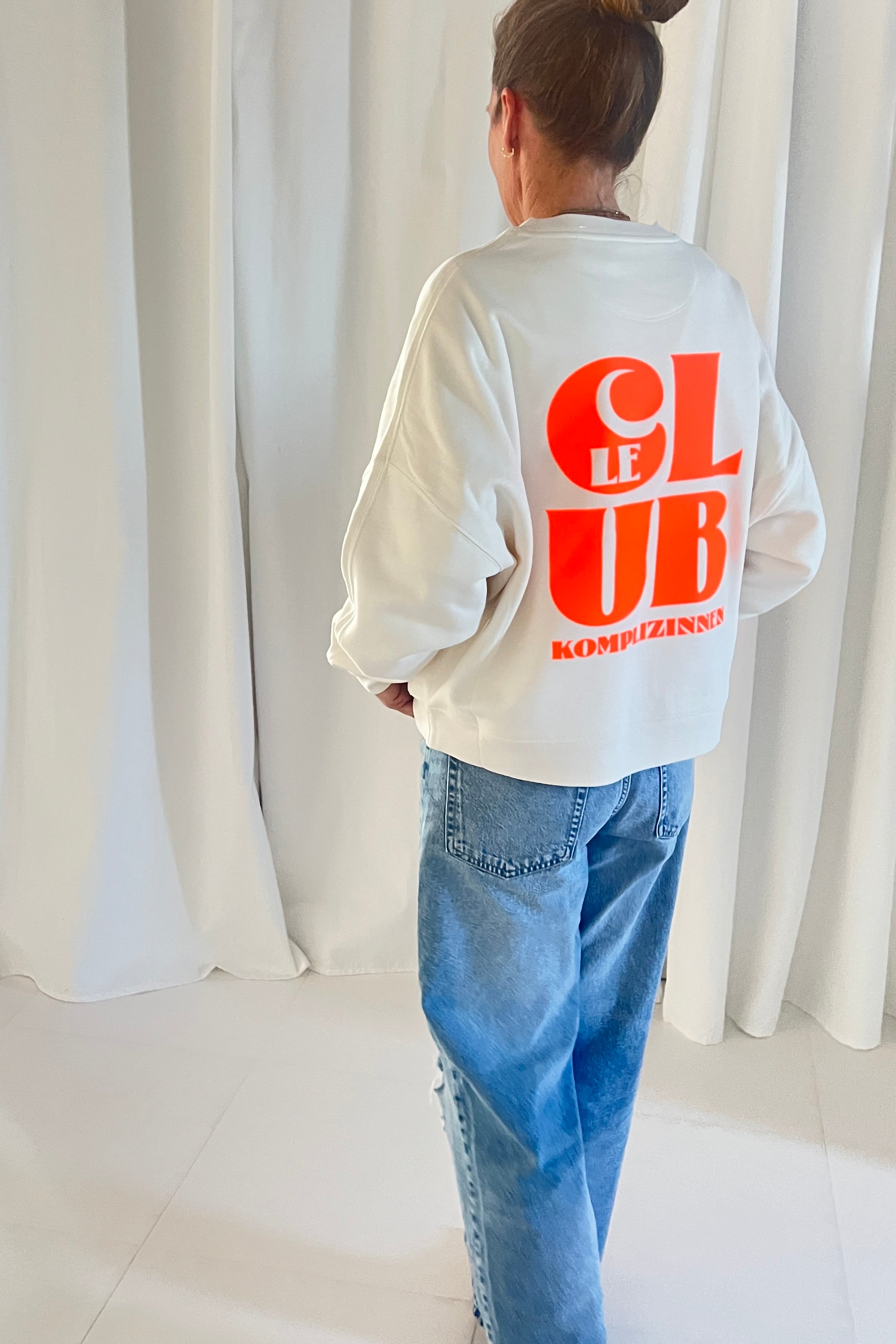 Sweater LE CLUB off white/ neon orange
