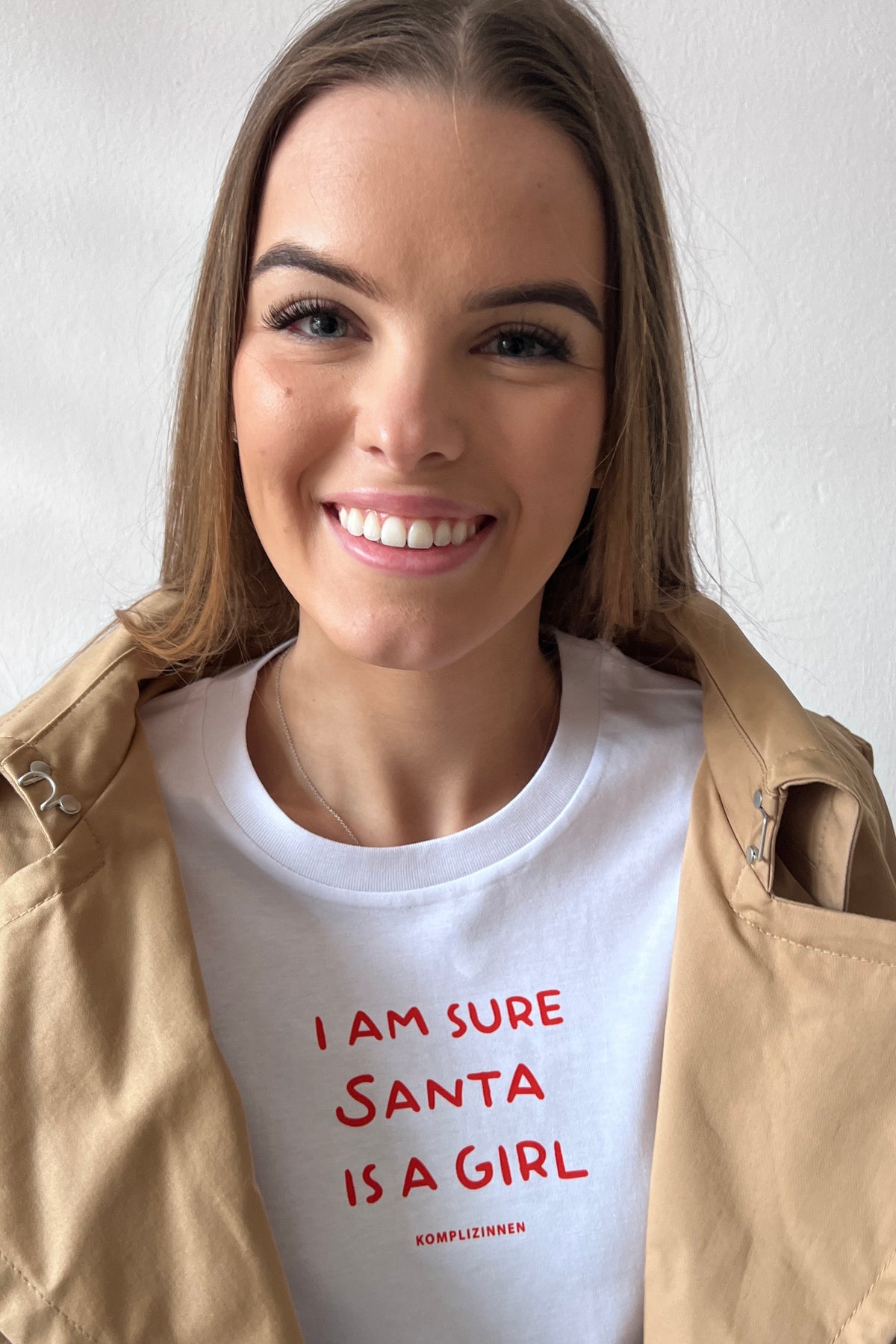 Shirt SANTA IS A GIRL white/ red