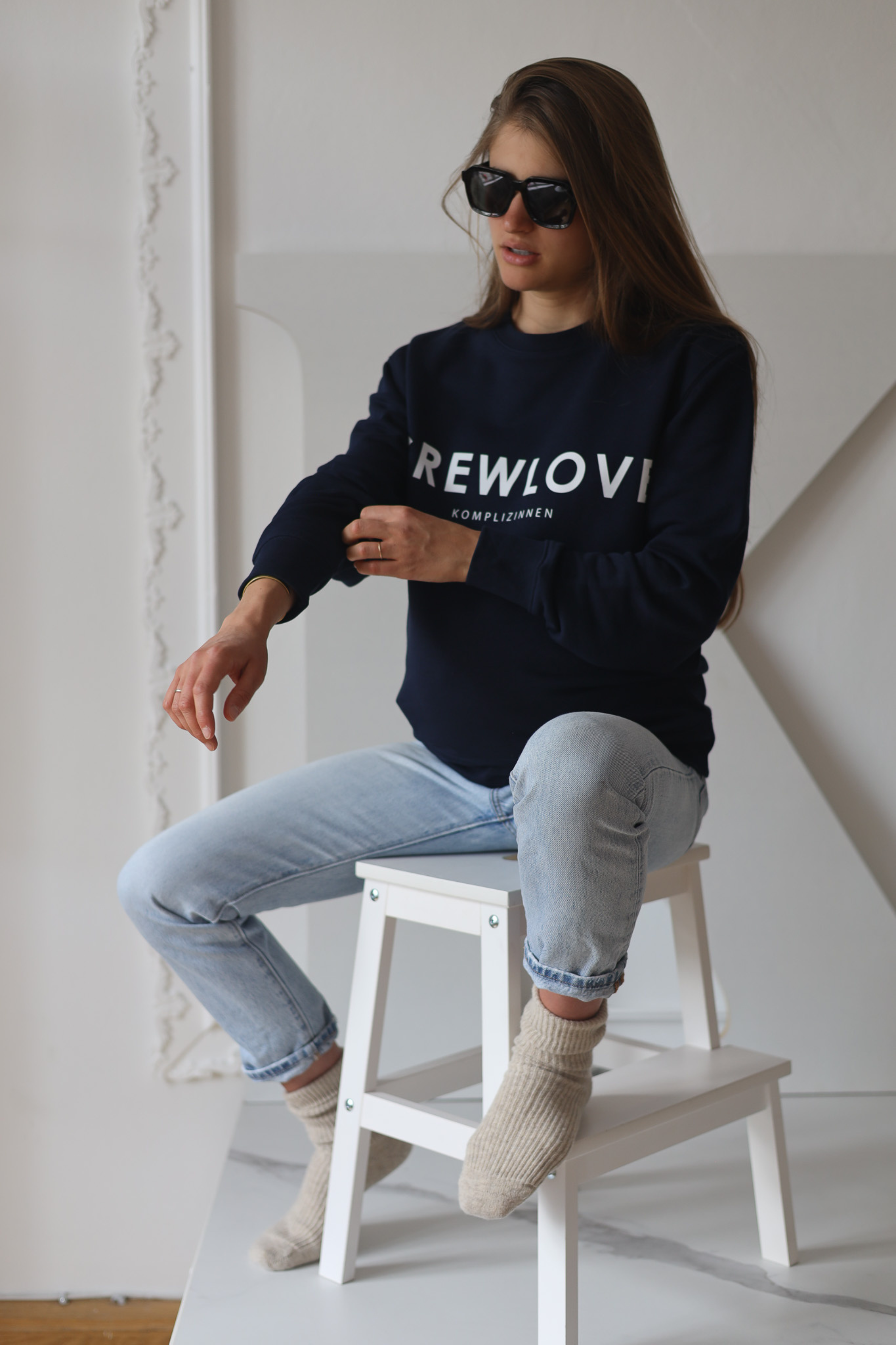 CREWLOVE Sweater navy/ weiß