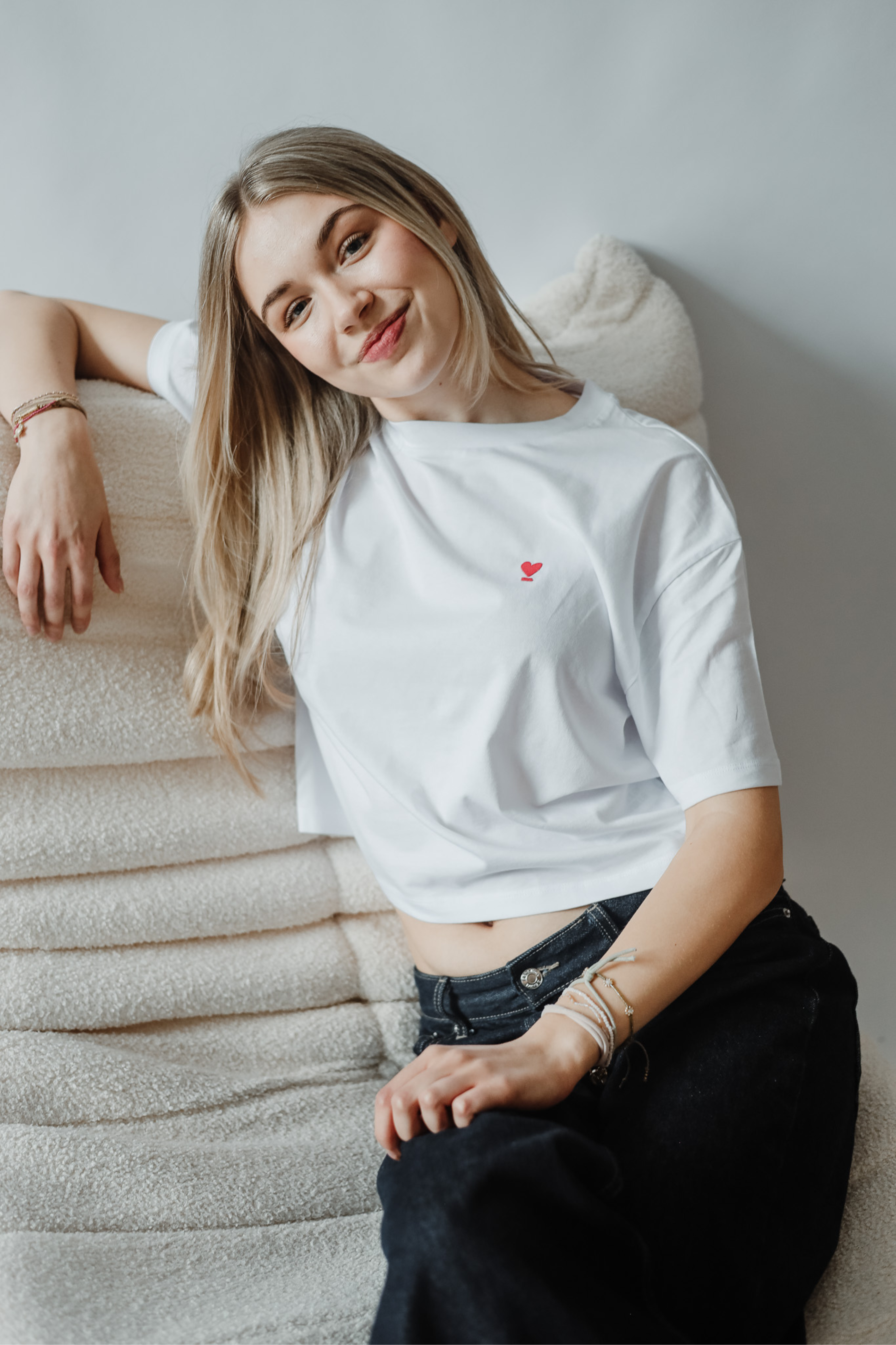 Shirt Crop WE LIFT LOVE white/ red