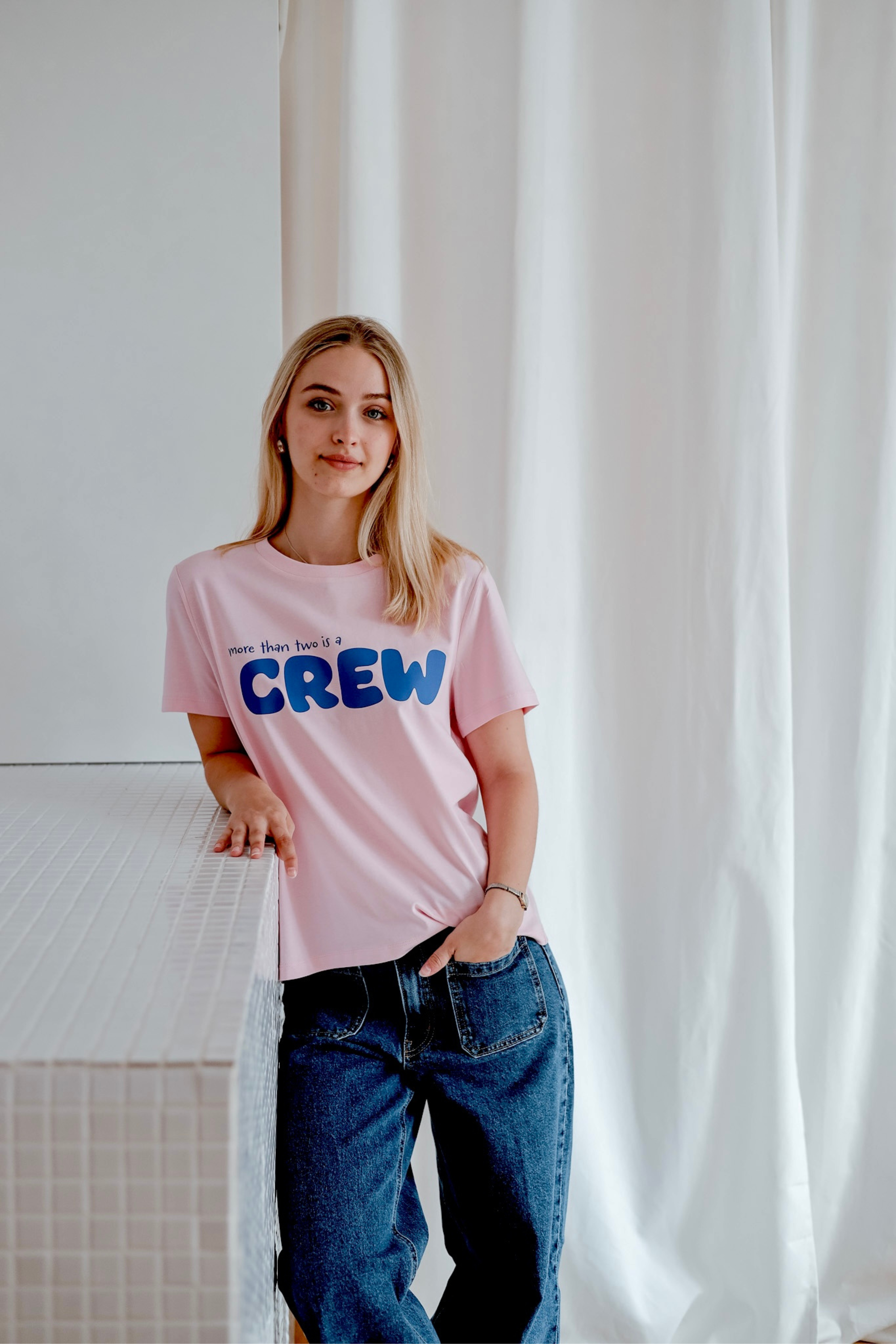 Shirt CREWLOVE more than two pink/ blue