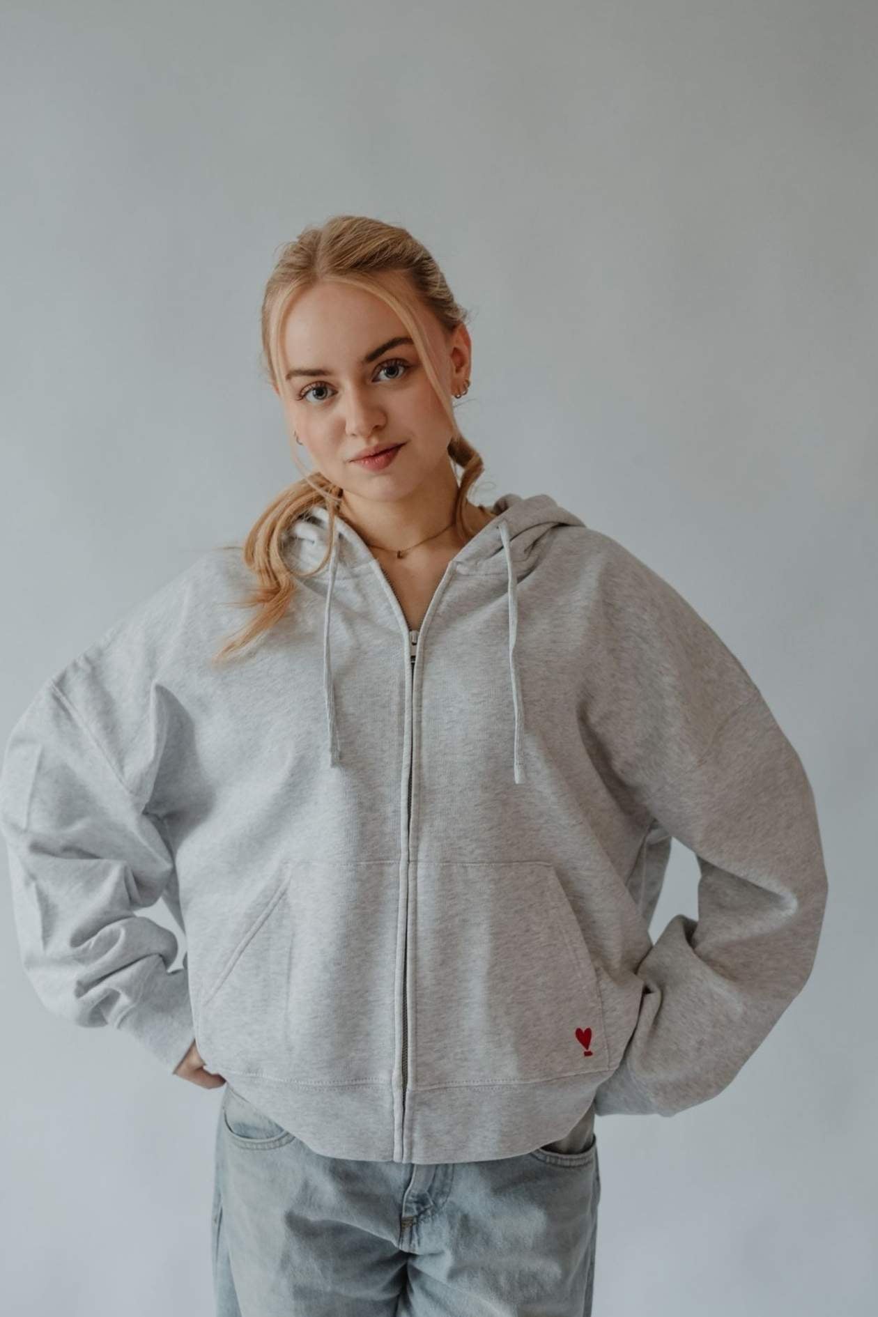 Sweater Jacke WE LIFT LOVE light grey/ red