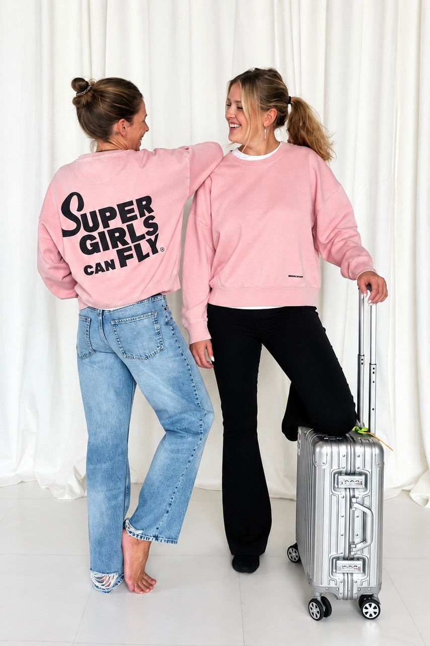 Sweater crop SUPERGIRLS CAN FLY vint. rosé/ black