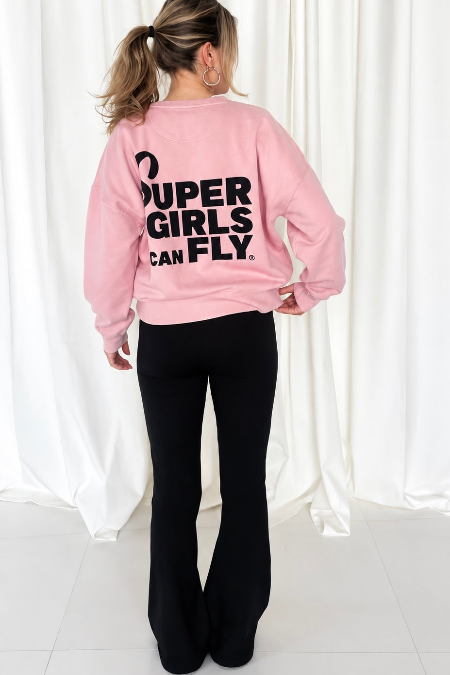 Sweater crop SUPERGIRLS CAN FLY vint. rosé/ black