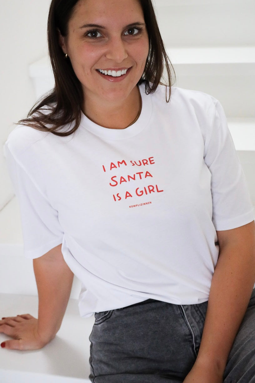 Shirt SANTA IS A GIRL white/ red
