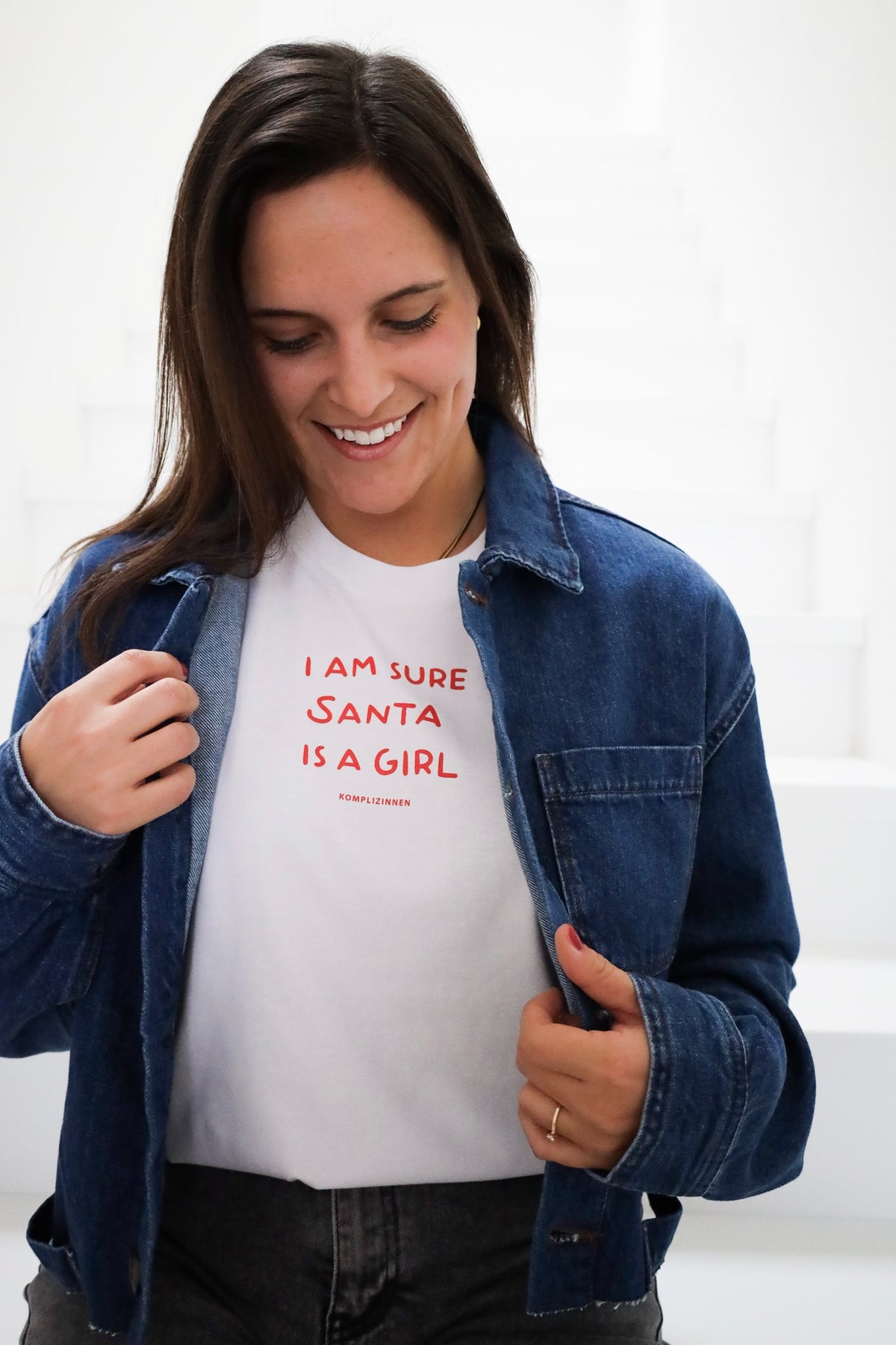 Shirt SANTA IS A GIRL white/ red