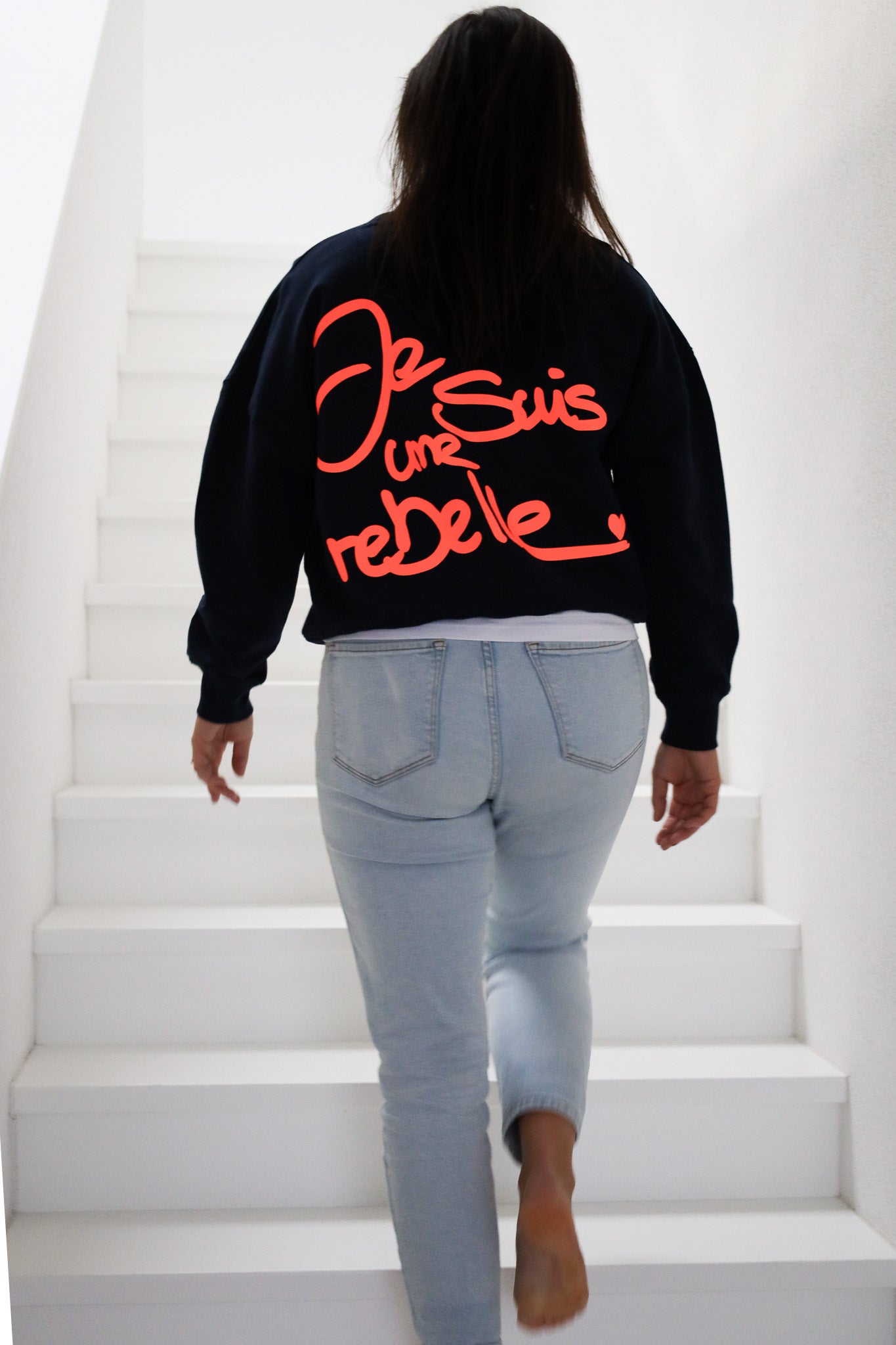 Sweater crop UNE REBELLE navy/ neon orange