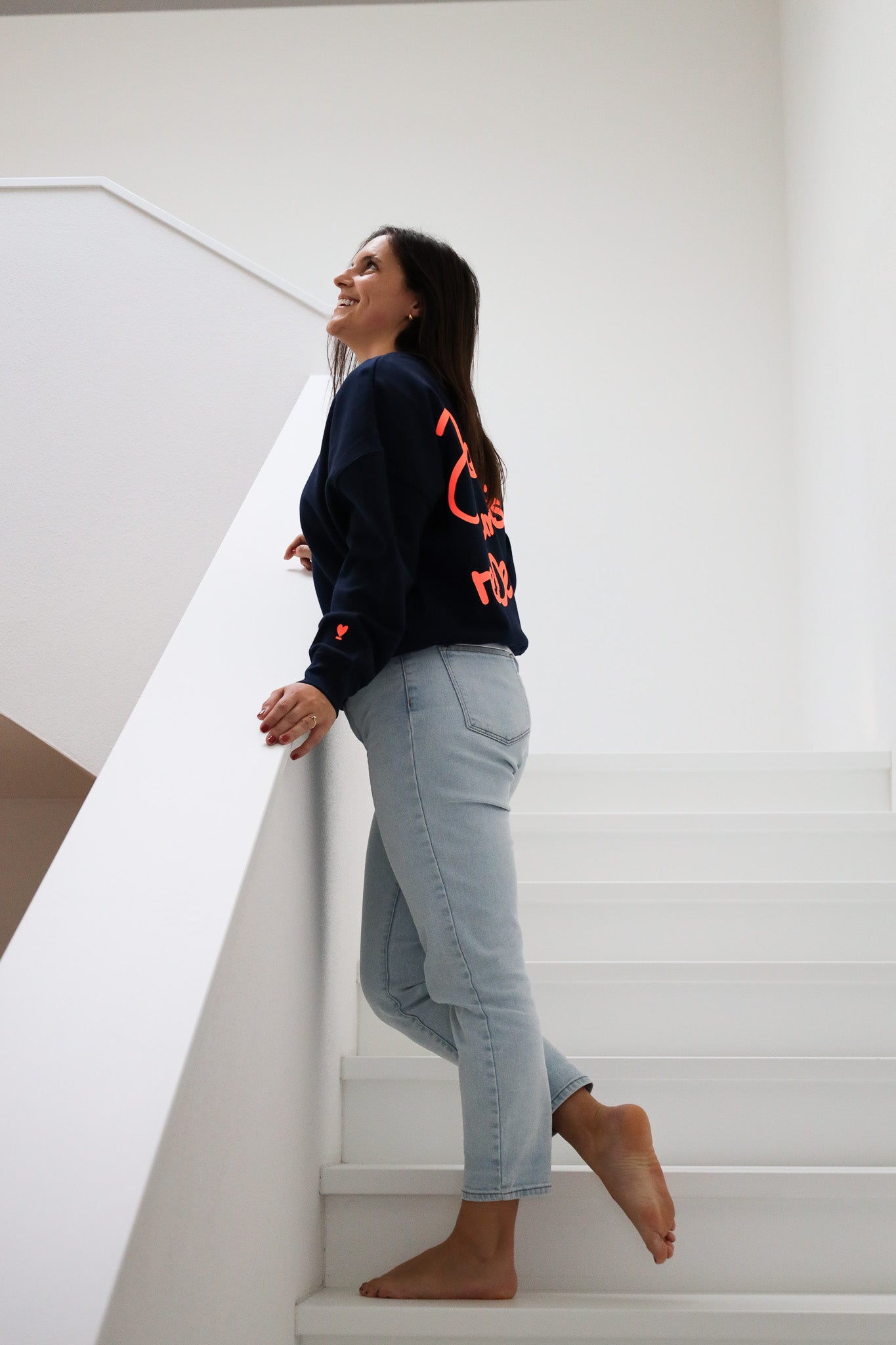 Sweater crop UNE REBELLE navy/ neon orange