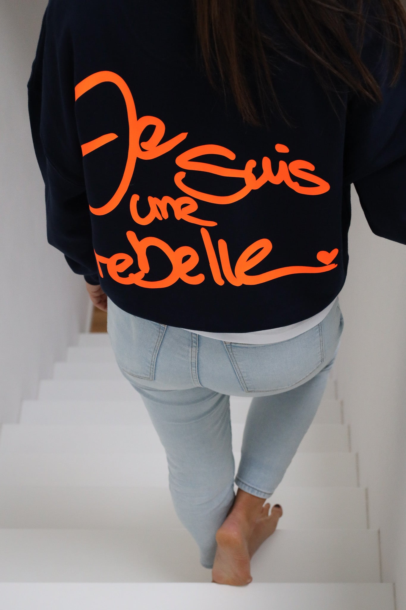 Sweater crop UNE REBELLE navy/ neon orange