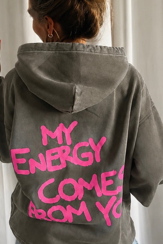 Hoodie ENERGY stone grey/ neon pink