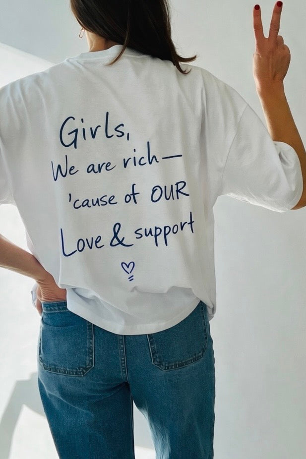 Oversized Shirt GIRLS, WE ARE RICH white/ blue