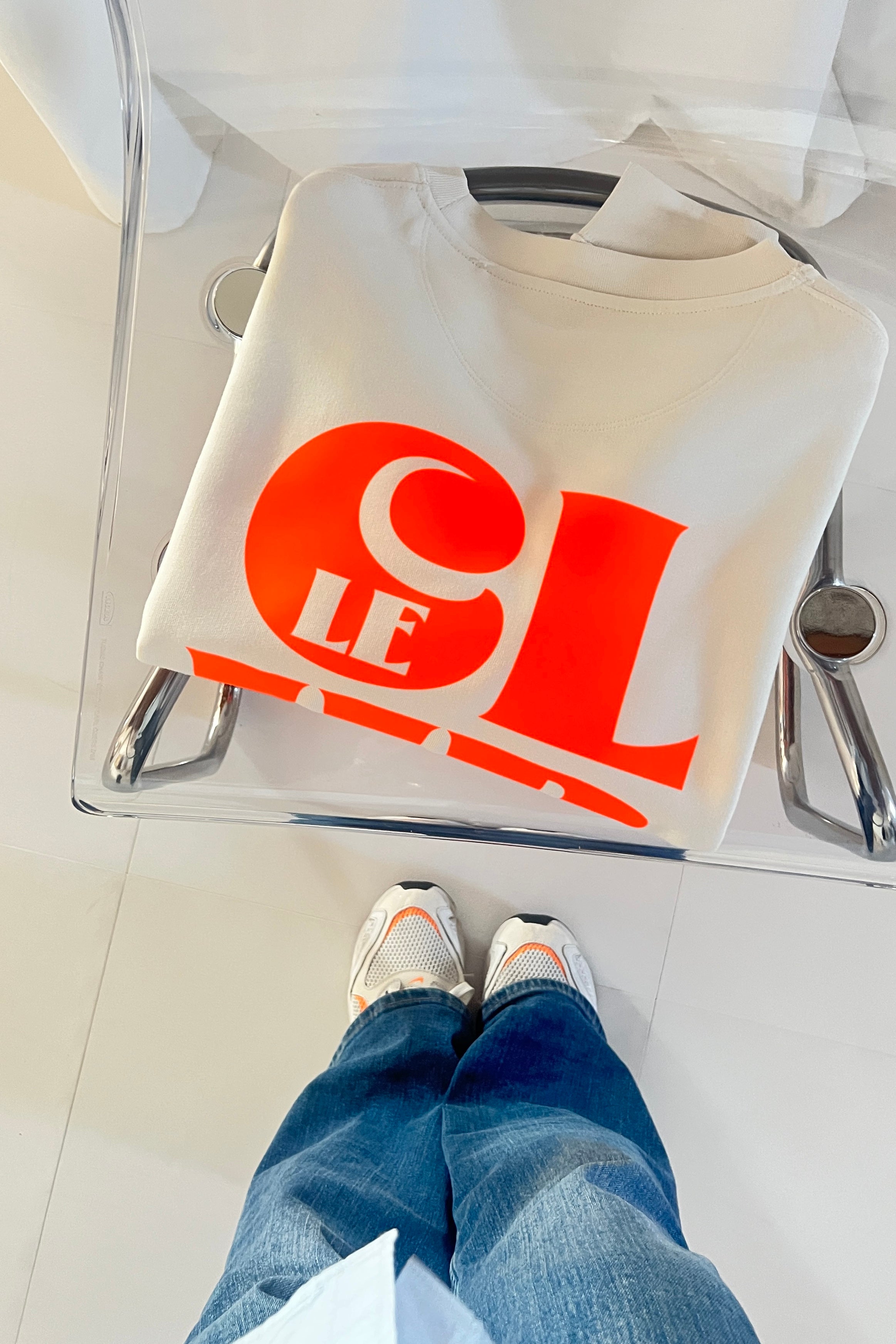 Sweater LE CLUB off white/ neon orange