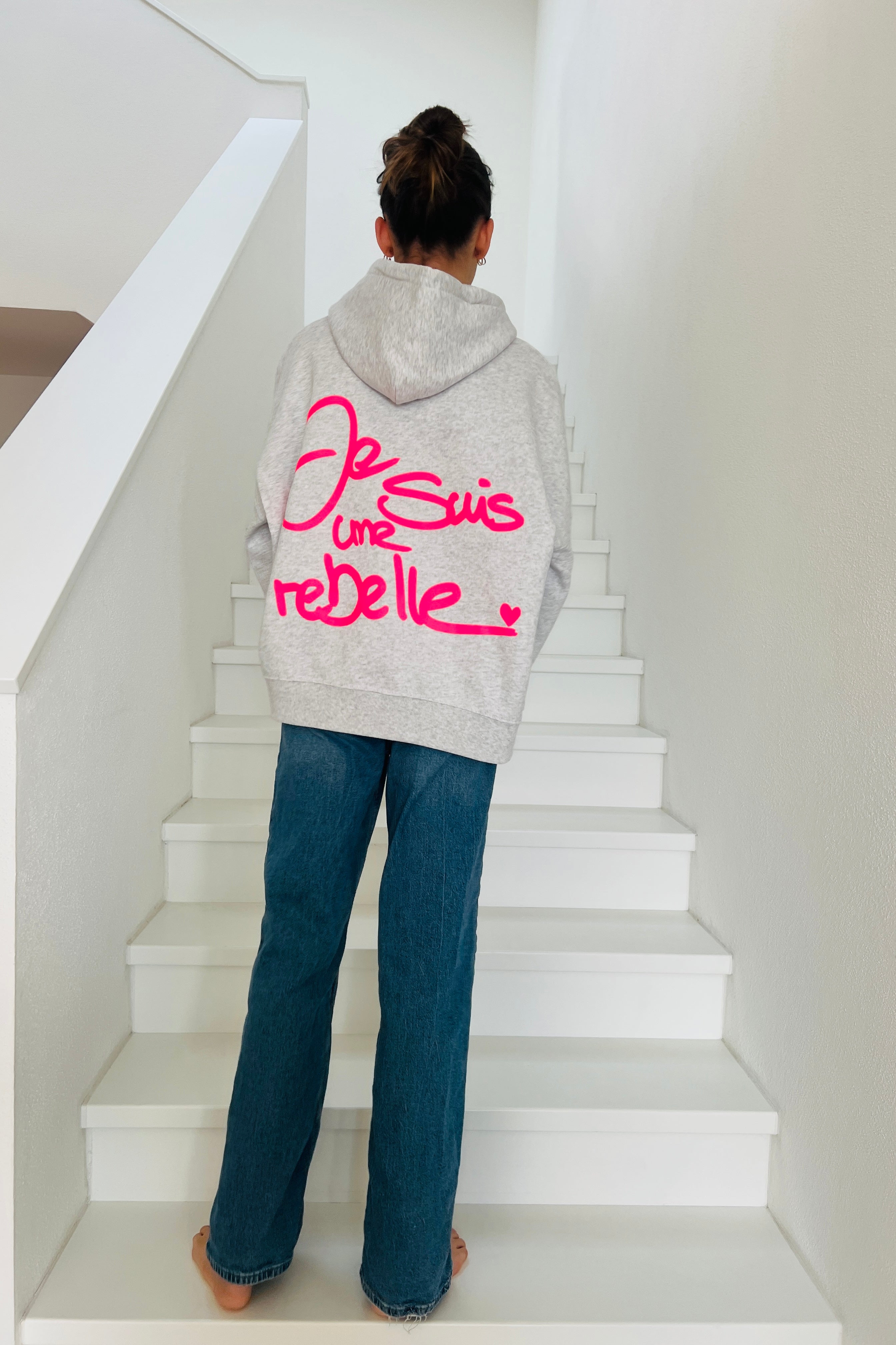 Hoodie Crop UNE REBELLE grey/ neon pink