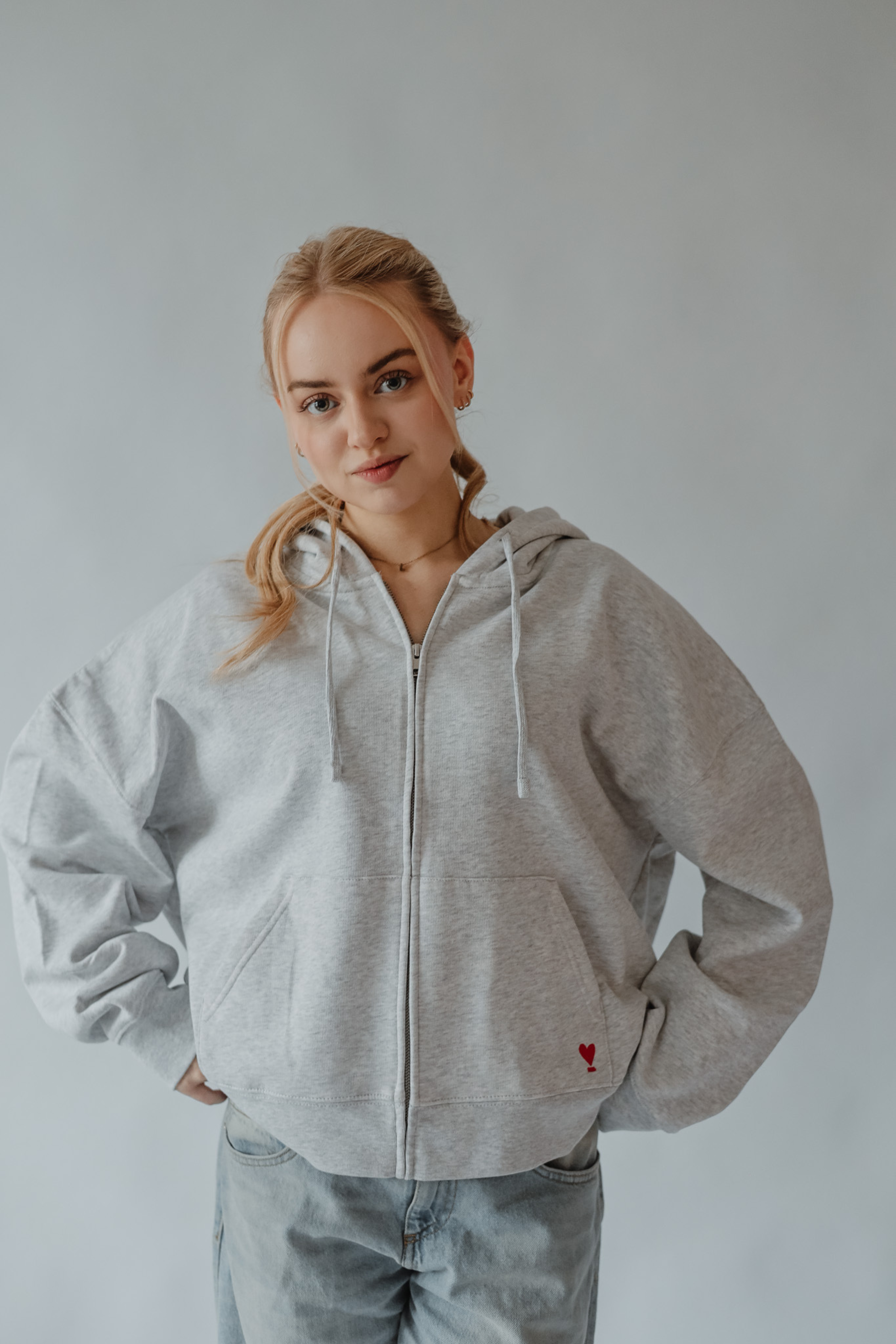 Sweater Jacke WE LIFT LOVE  light grey/ red